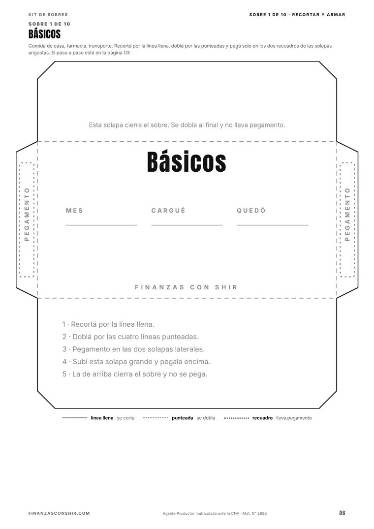 Kit de Sobres, página 6: el molde del sobre Básicos