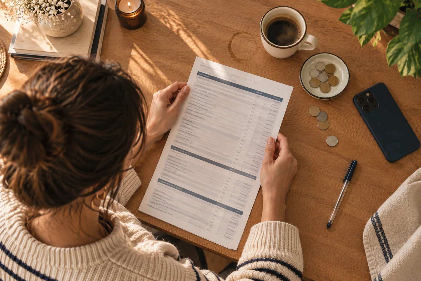 La mesa con el resumen, los tickets y el café: donde se buscan las hormigas