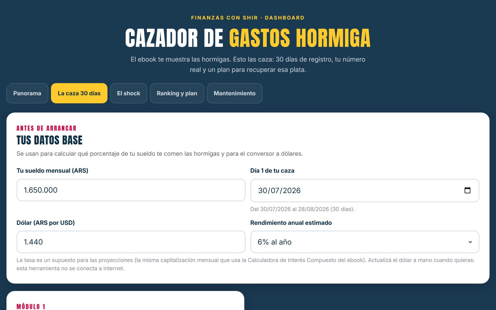 El Cazador en la pestaña La caza 30 días: cada hormiga que se escapa, anotada