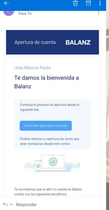El mail de validación que manda Balanz
