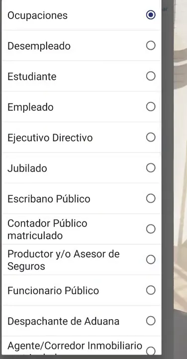El listado de ocupaciones