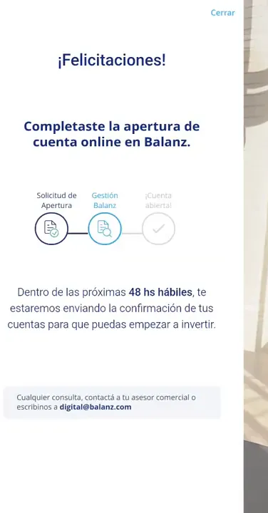 Apertura completada: la cuenta queda lista en 48 horas hábiles