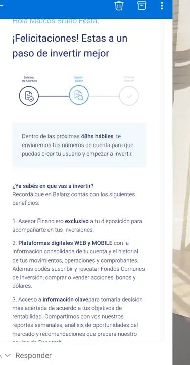 El mail de confirmación, con los beneficios de la cuenta