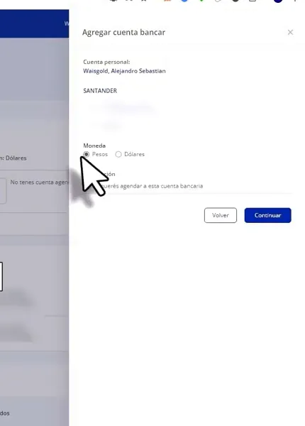 Agendar la cuenta bancaria a la que va la plata