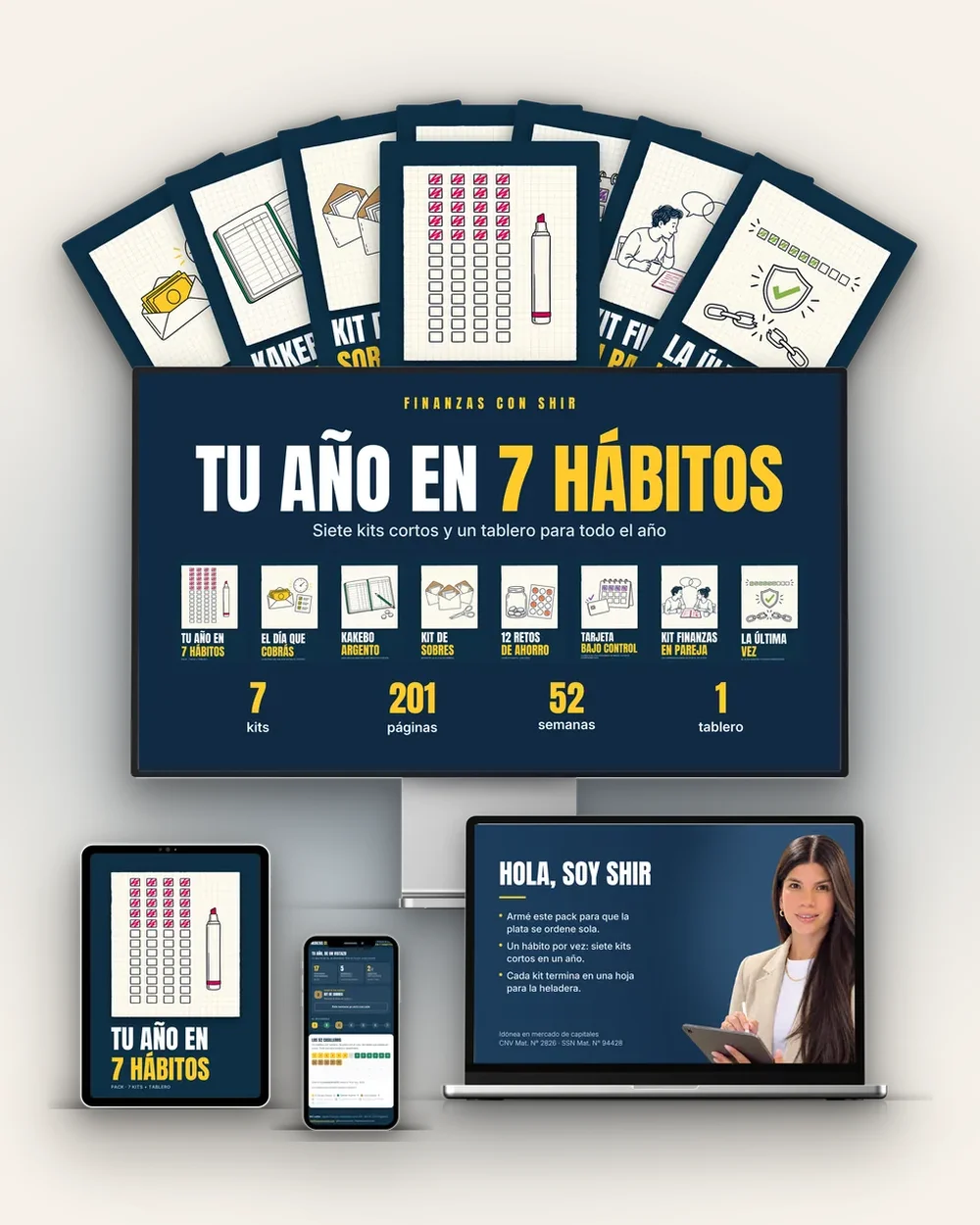 Tu Año en 7 Hábitos, pack · 7 kits + tablero, en pantalla
