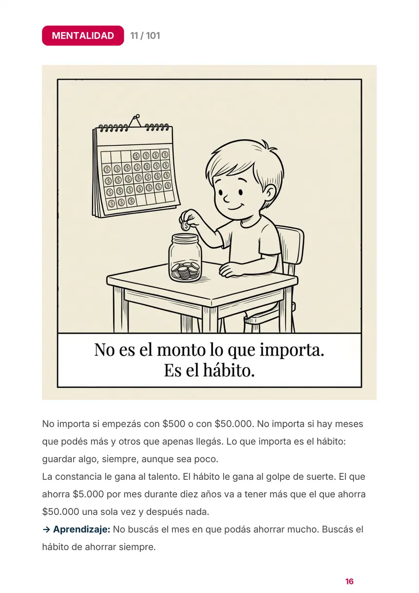 Página del libro: lámina 11 del bloque Mentalidad, con su texto y su aprendizaje