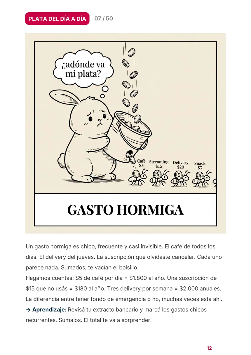 Página del glosario: el término Gasto hormiga con su dibujo