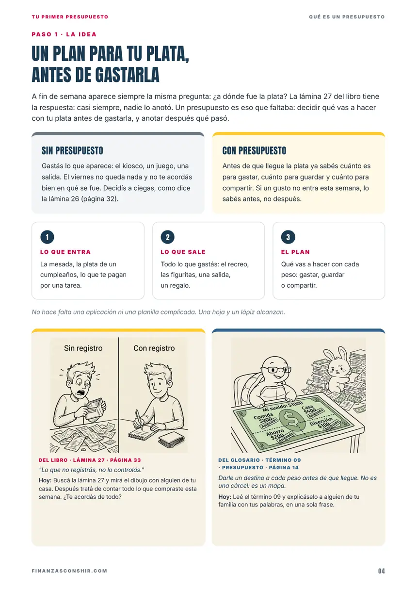Página de la mini guía: un plan para tu plata, antes de gastarla