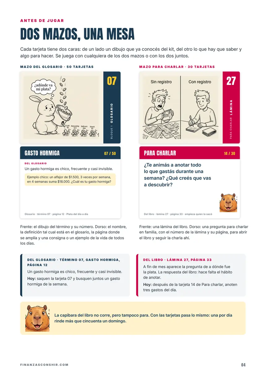 Página de las tarjetas: dos mazos, una mesa